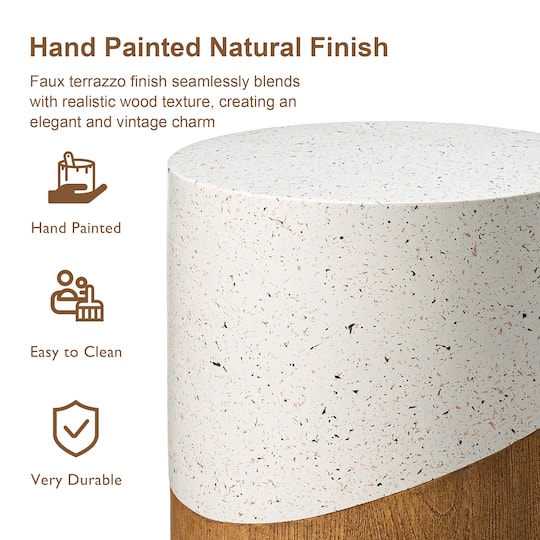 Glitzhome® 17.25" Two Tone Faux Terrazzo & Wood Texture Garden Stool